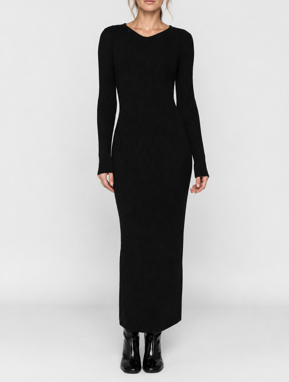 TOTEME Black Draped Long Sleeve Fitted Knit Maxi Dress Size XS $1008